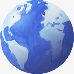 蓝色水彩手绘地球素材