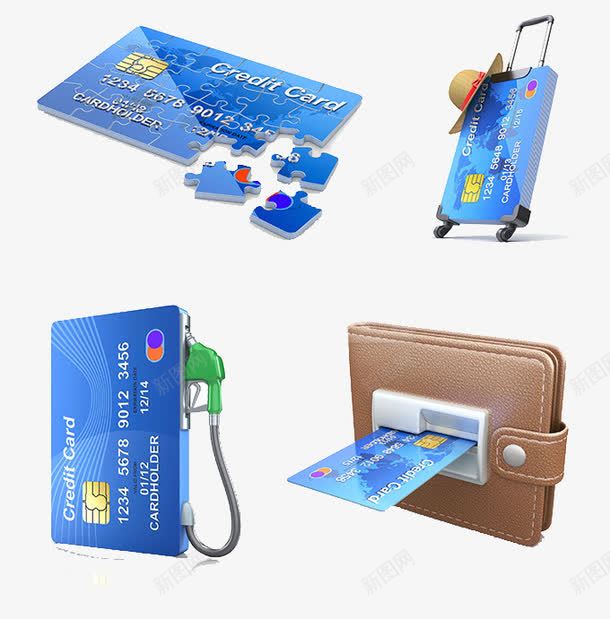 创意银行卡广告png免抠素材_新图网 https://ixintu.com 信用卡 储蓄卡 加油卡 旅行 钱包 银行卡多功能应用 银行卡拼图