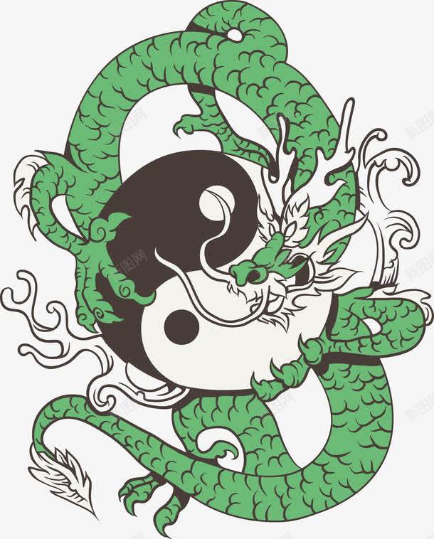 龙矢量图eps免抠素材_新图网 https://ixintu.com 太极图 绿色 龙纹 矢量图