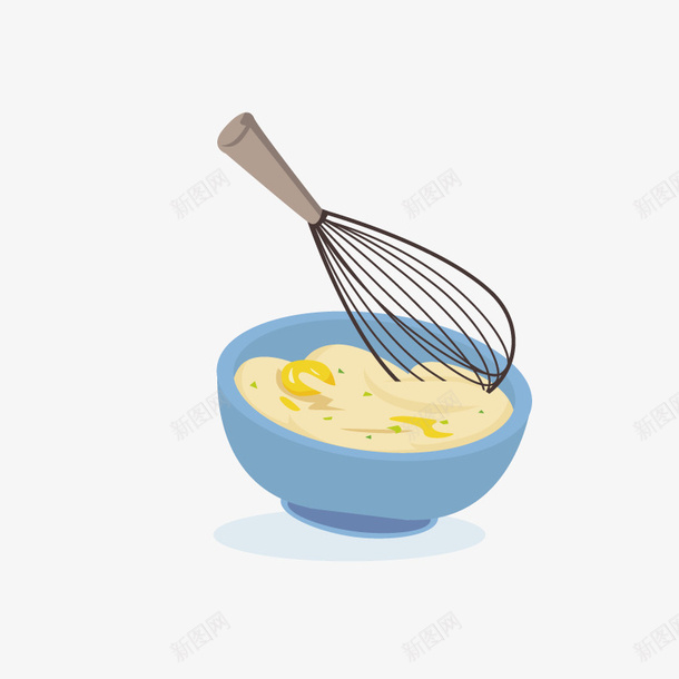打蛋器和一碗鸡蛋png免抠素材_新图网 https://ixintu.com 卡通 小碗 手绘图 打蛋器 搅鸡蛋 蛋液 鸡蛋