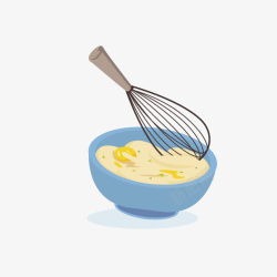 手绘小碗打蛋器和一碗鸡蛋高清图片