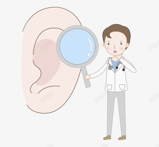 医生和耳朵png免抠素材_新图网 https://ixintu.com 医生 卡通 听诊器 帅气的 放大镜 男人 耳朵