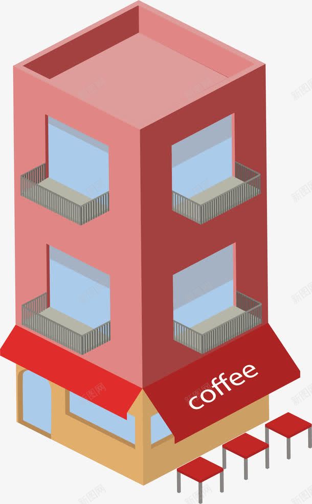 红色咖啡店模型png免抠素材_新图网 https://ixintu.com 咖啡店 建筑模型 矢量png 立体效果 红房子 红色咖啡店