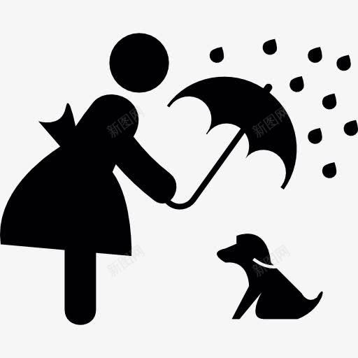 女人覆盖她的宠物用伞图标png_新图网 https://ixintu.com 人 伞 女孩 狗 雨 雨中女人