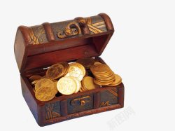 矢量木箱复古宝藏金币高清图片