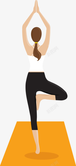 练习瑜伽单脚站立的女人背影高清图片