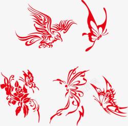 蝴蝶纹身红色手绘纹身图案高清图片