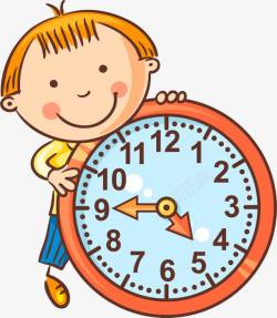 钟表免扣PNG图卡通版抱着钟表的小女孩高清图片