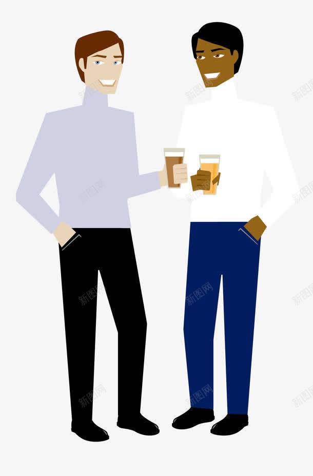 两个不同肤色的男人喝酒png免抠素材_新图网 https://ixintu.com 不同肤色 卡通手绘 喝酒 男人 酒杯