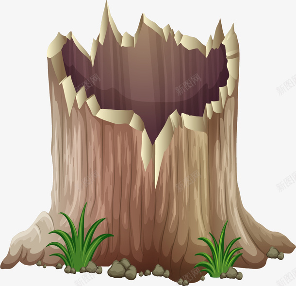 断掉的树桩手绘图png免抠素材_新图网 https://ixintu.com 卡通 小草 手绘图 木头 树桩 树洞 植物 绿植