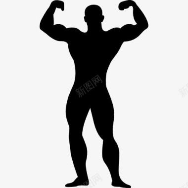 肌肉发达的男人弯曲轮廓图标图标