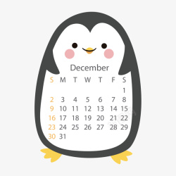 黑白色企鹅2018年12月动物日历矢量图素材