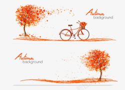 黄色自行车秋天元素合集高清图片