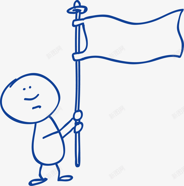 拿日子的小人png免抠素材_新图网 https://ixintu.com 举着 创意 小人 手绘 旗子 水墨 简笔 蓝色的