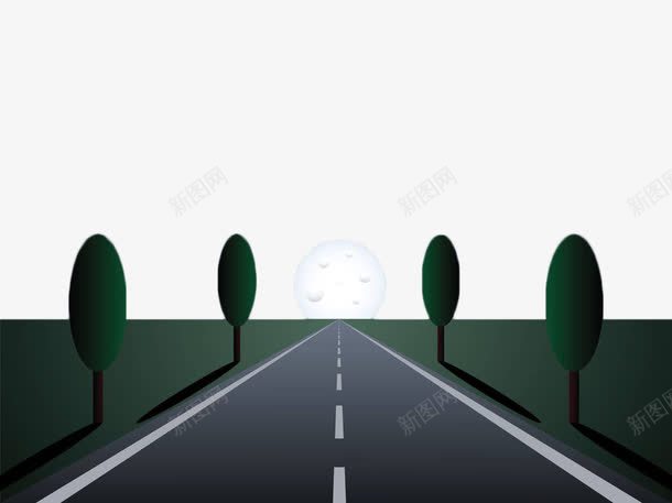 黑色手绘公路png免抠素材_新图网 https://ixintu.com 交通 公路 大路 手绘 月亮 树木 绿色 蜿蜒 马路