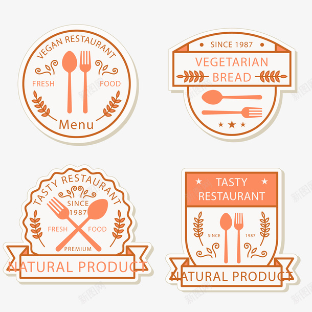 创意餐厅标签矢量图ai免抠素材_新图网 https://ixintu.com 刀叉 创意 标志 标签 贴纸 食物 餐厅 矢量图