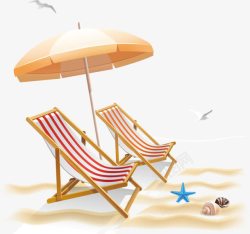 矢量沙滩椅红色条纹沙滩椅卡通夏天高清图片