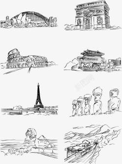 铁塔素描手绘世界知名建筑线稿高清图片