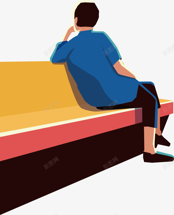 坐在长椅上的沉思的人png免抠素材_新图网 https://ixintu.com 沉思 短发 蓝色 衣服 裤子 长椅 鞋子