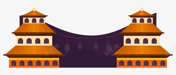 手绘对称的两个楼阁png免抠素材_新图网 https://ixintu.com 中国风建筑 古建筑 建筑 手绘楼 手绘楼阁 楼阁
