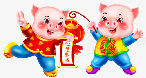 黄红蓝色两只卡通新年猪png免抠素材_新图网 https://ixintu.com 两只猪 卡通 新年 新年猪 红色 节日 蓝色 黄色