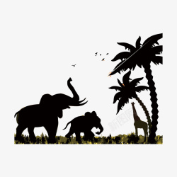 矢量椰树剪影黑白大象高清图片