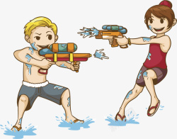 男女图案卡通夏日夏日打水仗高清图片