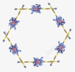 黄色高光粉玫瑰蓝丝带花环高清图片