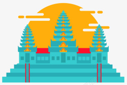 柬埔寨符号吴哥窟蓝色夕阳风景矢量图高清图片