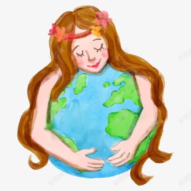 可爱的水彩女人拥抱大地png免抠素材_新图网 https://ixintu.com 世界地球日 地球 女人 拥抱大地 水彩画