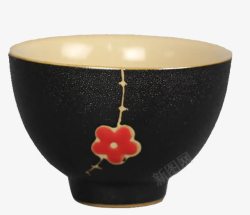 红色茶具梅花装饰黑陶茶杯高清图片