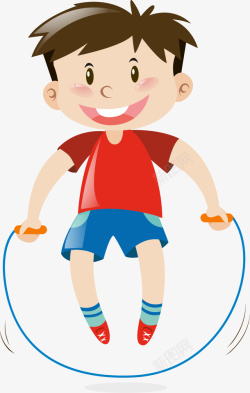 高兴的小男孩跳绳的卡通小男孩高清图片