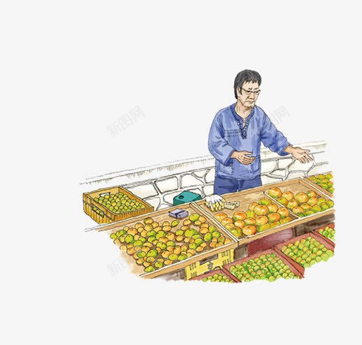卖水果的小贩png免抠素材_新图网 https://ixintu.com 水果店老板 水果摊 瓜果蔬菜 素材图片 装饰画