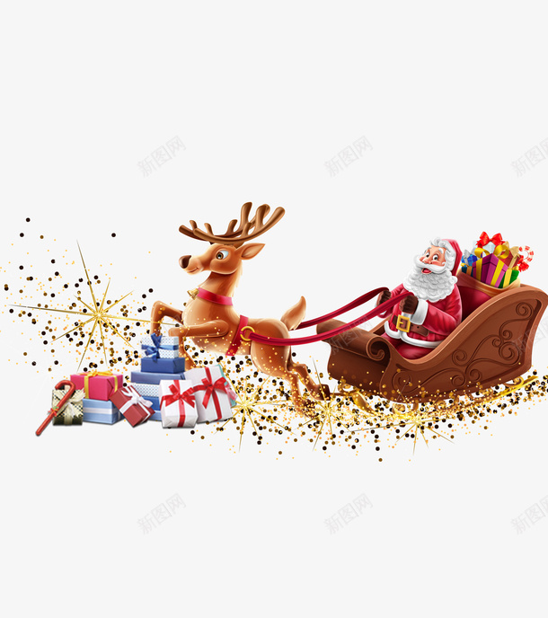 圣诞老人带着礼物奔来psd免抠素材_新图网 https://ixintu.com 圣诞礼 圣诞老人 圣诞节 奔来 麋鹿元素