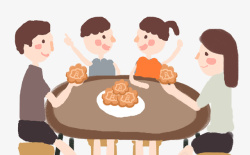 中秋节卡通手绘一家人团圆饭素材