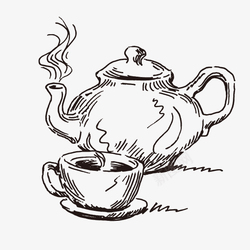 黑白茶壶卡通手绘动漫茶具高清图片