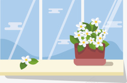 茉莉花盆窗台上的茉莉花矢量图高清图片