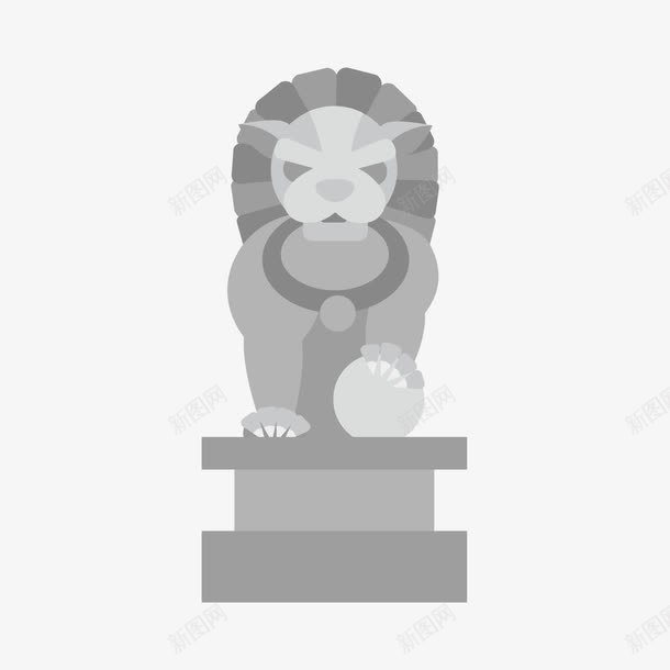 狮子的雕像png免抠素材_新图网 https://ixintu.com 中国风 灰白色 矢量素材 石狮子 雕像