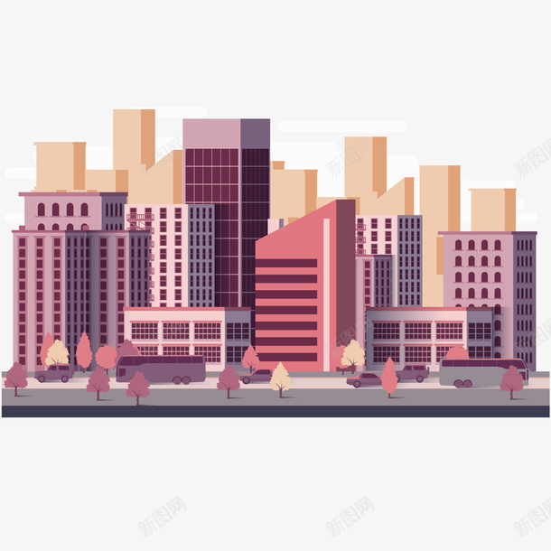 紫粉色的现代化建筑png免抠素材_新图网 https://ixintu.com 城市风光 大厦 建筑群 新城 都市 都市景观 高楼 高楼大厦 高楼林立