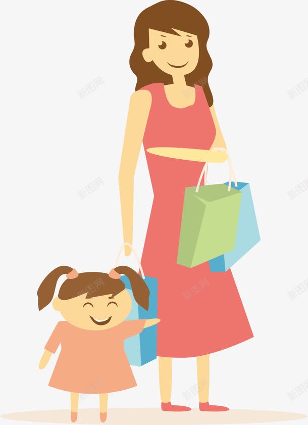 卡通购物的母女png免抠素材_新图网 https://ixintu.com 买东西 买卖 家庭 市场 市集 母与女 购物 购物袋 跳蚤市场 跳蚤市集