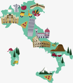 意大利地图意大利旅游季地图矢量图高清图片