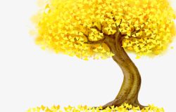 手绘银杏树黄色的树高清图片