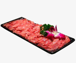 正宗火锅素材黑色盘子里的潮汕牛肉高清图片