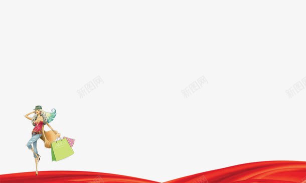 背景元素png免抠素材_新图网 https://ixintu.com 卡通美女 时尚女郎 红带子 购物女 购物袋