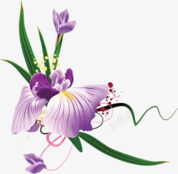 手绘藤蔓植物紫色小花素材