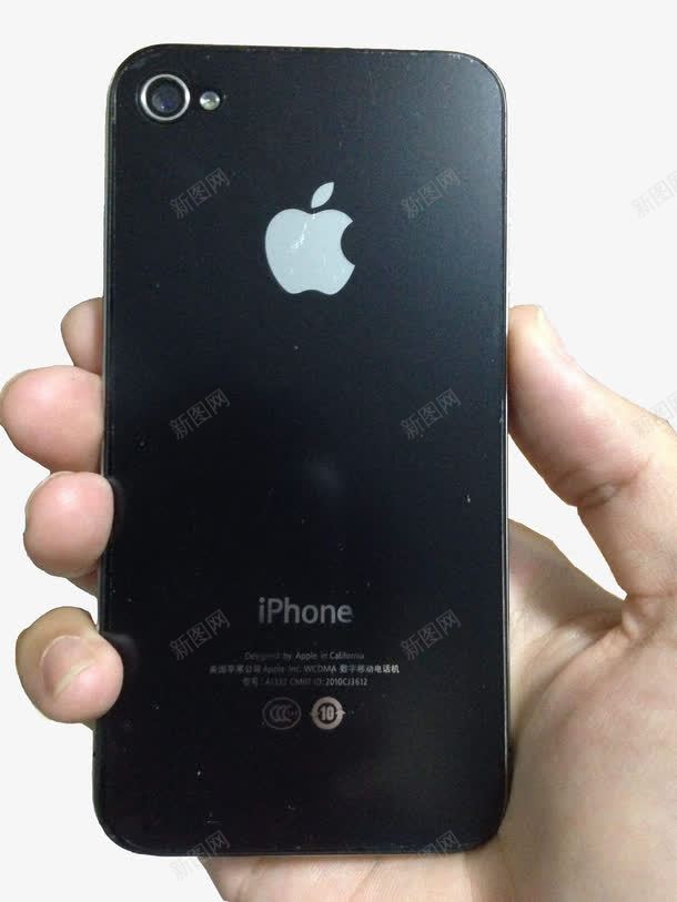 黑色iPhone4背面png免抠素材_新图网 https://ixintu.com 右手 手持iphone 背面 苹果手机 苹果标志 闪光灯 黑色