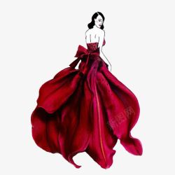 红色长裙红色花瓣长裙礼服高清图片