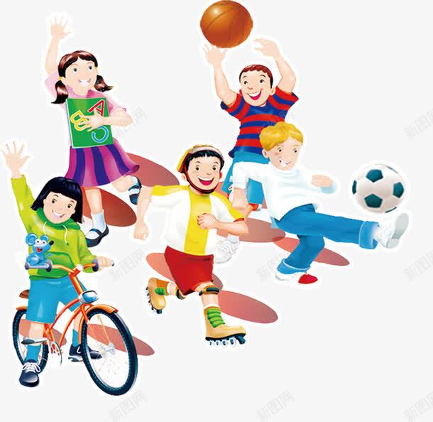 玩耍的孩子们png免抠素材_新图网 https://ixintu.com 业余爱好 同伴 自行车 足球 轮滑