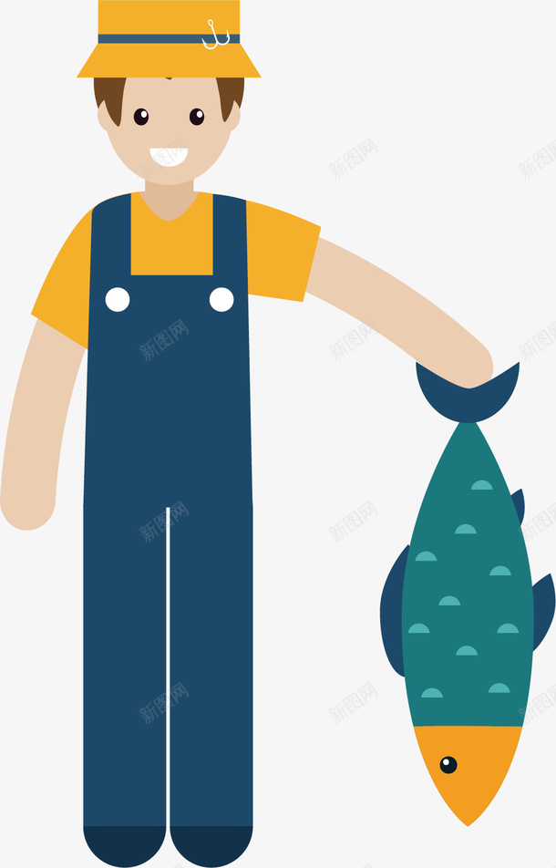 蓝色抓鱼的人矢量图ai免抠素材_新图网 https://ixintu.com 大海 大鱼 抓鱼的人 渔夫 蓝色的鱼 矢量图