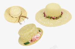 花朵帽子三种草帽组合高清图片